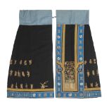 A Chinese silk two-piece skirt Late Qing dynasty Each section decorated in couched thread with ...