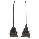 An impressive pair of Chinese zitan 'elephant' lantern stands,  Qing dynasty With finely cast g...