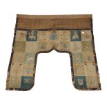 A large Chinese embroidered silk patchwork Buddhist temple hanging Qing dynasty, dated by inscri...
