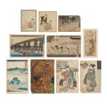 Eleven Japanese woodblock prints Edo/Meiji period Comprising four prints by Utagawa Hiroshige (...