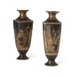 A pair of Japanese parcel gilt bronze 'Egyptian subject' square baluster vases Meiji period, lat...