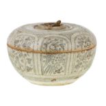 A large Thai Sawankhalok 'lime' box and cover 15th century The stoneware bowl painted in underg...