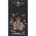 A Chinese silk embroidered 'elephant' chair cover Late 19th century Finely decorated in metal c...