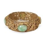 A Chinese jadeite-inset silver-gilt filigree bracelet Late Qing dynasty/Republic period Delicat...