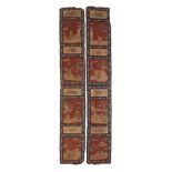 A pair of Tibetan kesi and couched silk panels 17th century Each panel decorated with four alte...