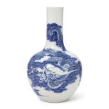 A Chinese blue and white 'dragon' soft paste vase, tian qiu ping Qing dynasty, 18th century Sta...