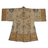 A Chinese silk embroidered Daoist priest's cream ground robe, jiangyi Qing dynasty, mid-19th cen...