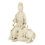 A Chinese blanc-de-chine figure of Guanyin Early 20th century, apocryphal impressed He Chaozong ...