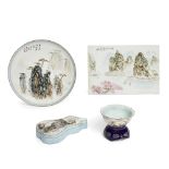 Four enamelled wares in the manner of Wang Xiliang 20th century, three with Jingdezhen seal mark...