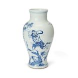 A Chinese blue and white and copper red 'Kuixing' baluster vase 20th century  Painted with Kuix...