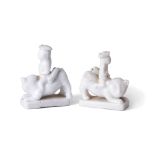A near pair of Chinese blanc-de-chine figurative whistles Qing dynasty, Kangxi Period Each mode...