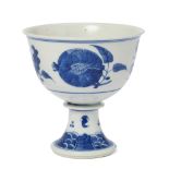 A Chinese blue and white 'blessings' stem cup Qing dynasty, Qianlong/Jiaqing period Painted to ...