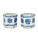 A pair of Chinese hexagonal incense stick holders Ming dynasty, 17th century Painted to each si...