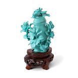 A Chinese turquoise 'flower' miniature vase and cover 20th century Of flattened form with splay...