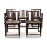 A matched set of five Chinese hardwood lowback armchairs Ming Dynasty, 17th century With spindl...