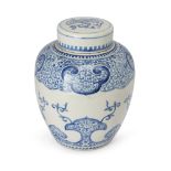 A Chinese blue and white 'phoenix and ruyi' jar and cover Qing dynasty, early 19th century The ...