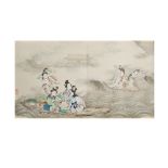 Xu Tingkun (1777-1853) A Chinese ink and colour on paper painting depicting two groups of ladies...