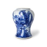 A Chinese blue and white 'landscape' baluster vase Qing dynasty, Kangxi period Painted in washe...