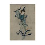In the Manner of Tang Yin (1470 - 1524) Ink and colour on silk Painted with a dancing lady wear...