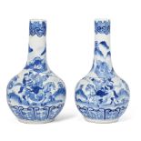 A near pair of Chinese blue and white 'warriors' pear-shaped bottle-vases Qing dynasty, 19th cen...