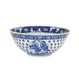 A large Chinese blue and white 'immortals' bowl Ming dynasty, Wanli period, apocryphal Chenghua ...