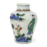 A small Chinese wucai vase Qing dynasty, Shunzhi period Decorated with an official and two atte...