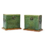 A pair of sancai glazed pottery miniature chests Ming dynasty Standing on flat unglazed base, a...