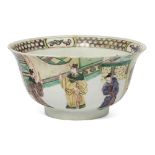 A Chinese famille verte 'court scene' bowl Qing dynasty, Kangxi period Enamelled to the exterio...