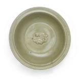 A Chinese Longquan celadon-glazed 'twin fish' dish Song/Yuan dynasty The rounded sides rising f...