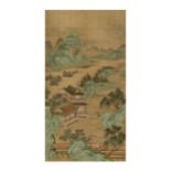 Anonymous (19th century) Landscape pavilion in style of Qiu Ying (1494 - 1552) Ink and colour o...