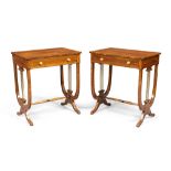 A pair of English rosewood side tables, in the Regency style, 20th century, each crossbanded and ...