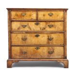 A George I walnut chest, first quarter 18th century, mahogany crossbanded, two short over three l...