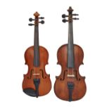 A small violin, 20th century, bearing label marked Medio-Fino,10.5" one piece back, together with...