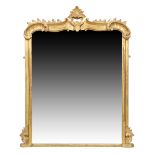 A French giltwood over mantle mirror, in the Rococo style, last quarter 19th century, the moulded...