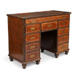 An Anglo-Chinese amboyna desk, 19th century, bone inlaid, the rounded rectangular top above long ...