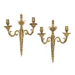 A pair of Continental ormolu twin-light wall appliques, late 18th century, possibly German, each ...