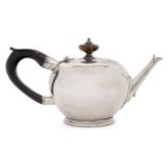 A George II silver bullet-shaped saffron teapot, London, 1732, Edward Pocock, of rounded form wit...
