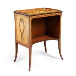 A George III satinwood and marquetry ladies writing table, last quarter 18th century, mahogany cr...