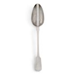 A George IV silver straining spoon, London, 1829, John Harris IV, with vertically pierced straini...