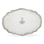 A George II silver serving platter, London, 1749, Edward Wakelin, of shaped oval form with gadroo...