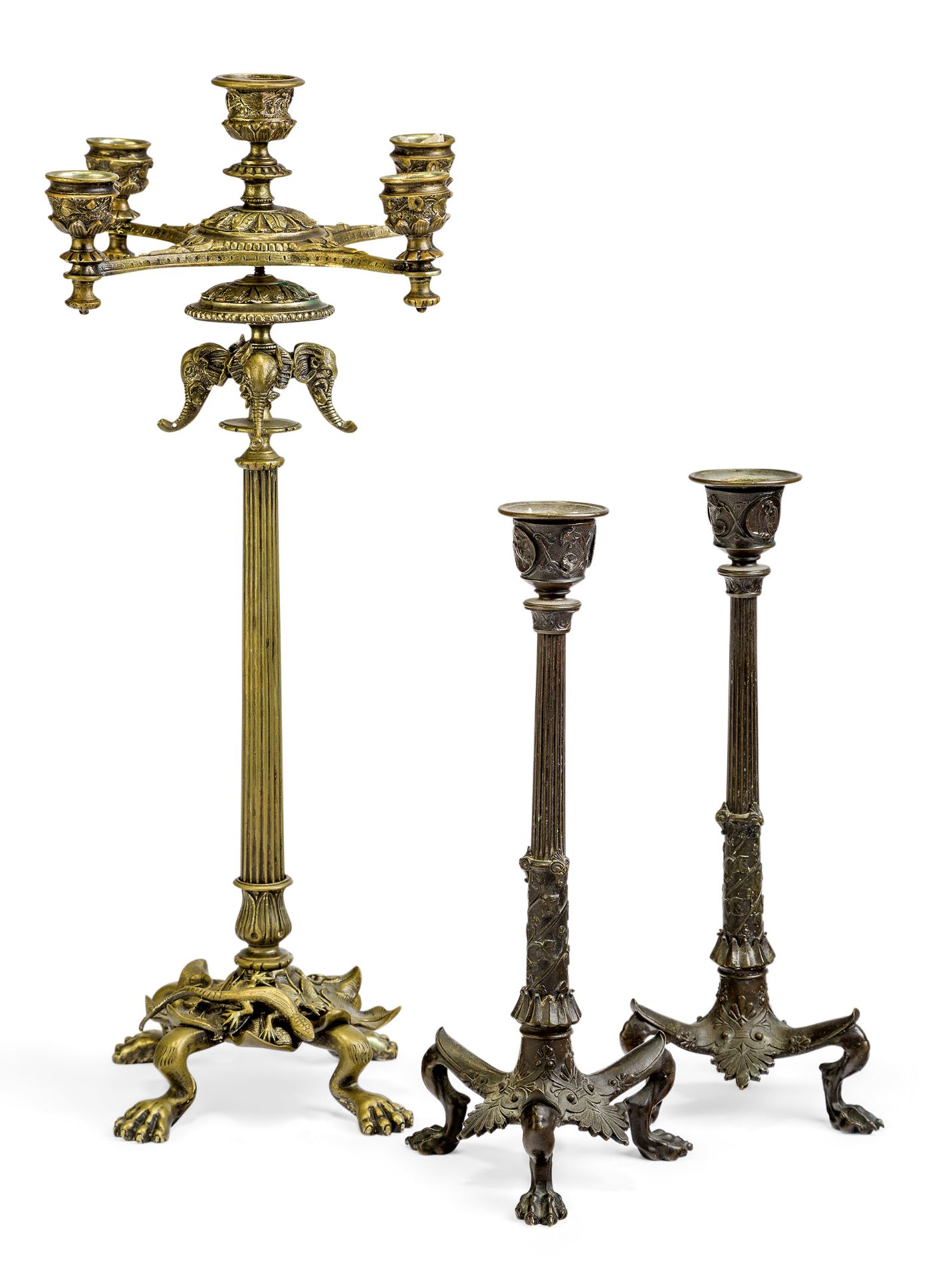 A pair of French bronze candlesticks, second half 19th century, probably cast by Alfred Daubrée, ...