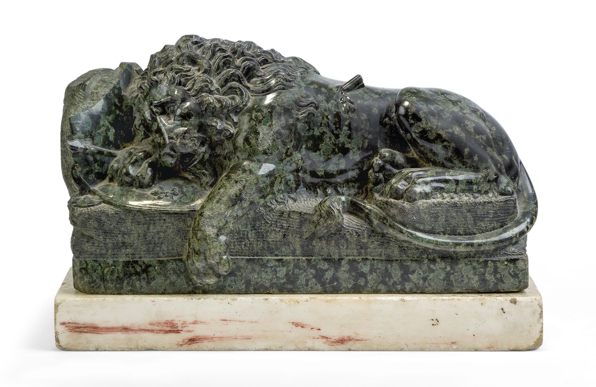 An Italian serpentine marble model of the Lion of Lucerne, after Bertel Thorvaldesen, Danish, 177...