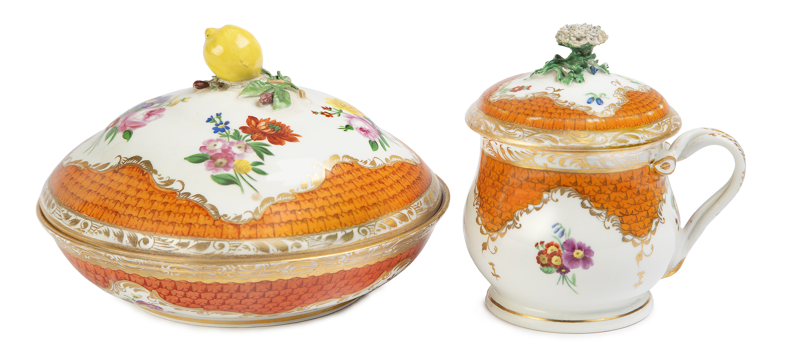 A Vienna porcelain écuelle and cover and a chocolate-cup and cover for the Turkish market, c.1800...