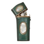 A George III gilt-brass mounted green leather etui, third quarter 18th century, of tapering form ...