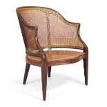 A George III caned mahogany tub chair, first quarter 19th century, the curved back to serpentine ...