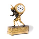 A French gilt and patinated bronze figural mantel clock, mid-19th century, modelled as a young ma...