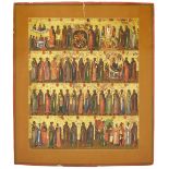 A Russian menological icon for the month of August, second half 19th century, tempera on wood pan...