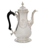 An early George III silver coffee pot, London, 1761, John Payne, the baluster shaped body engrave...