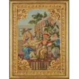 Colonial School, first half 19th century, Figures at Tea, with a gilt-heightened border, oil on c...