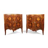 A pair of South Italian inlaid kingwood parquetry corner cupboards, probably Sicily, third quarte...